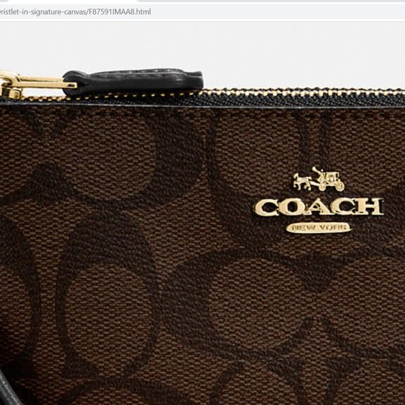 NWT COACH Double Corner Zip Wristlet In Signature Canvas in Brown/Black - Picture 3 of 5